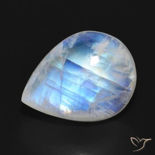 13.00ct Natural Branco azulado Pedra da Lua Arco-Íris, Formato de pêra, Translúcido