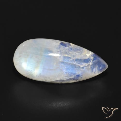 Pedra da Lua Arco-Íris Branco azulado Natural 14.80ct, Formato de pêra, Translúcido