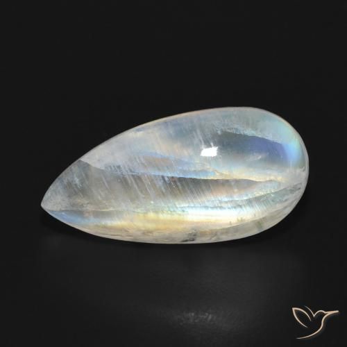 7.08ct Natural Branco azulado Pedra da Lua Arco-Íris, Formato de pêra, Translúcido