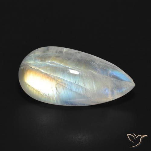 Pedra da Lua Arco-Íris Branco azulado Natural 7.08ct, Formato de pêra, Translúcido
