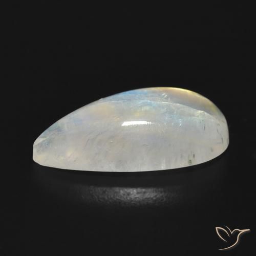 Pedra da Lua Arco-Íris Branco azulado Natural 7.08ct, Formato de pêra, Translúcido