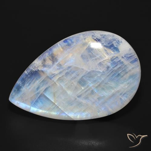 Pedra da Lua Arco-Íris Branco azulado Natural 47.73ct, Formato de pêra, Translúcido