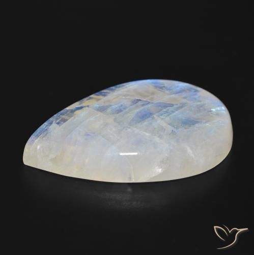 Pedra da Lua Arco-Íris Branco azulado Natural 47.73ct, Formato de pêra, Translúcido