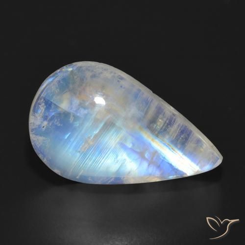 13.93ct Natural Branco azulado Pedra da Lua Arco-Íris, Formato de pêra, Translúcido