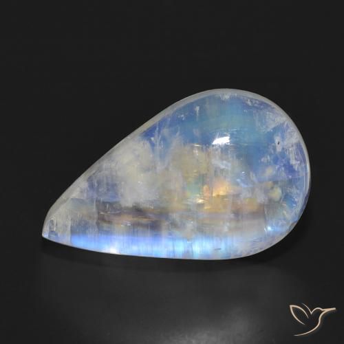 Pedra da Lua Arco-Íris Branco azulado Natural 13.93ct, Formato de pêra, Translúcido