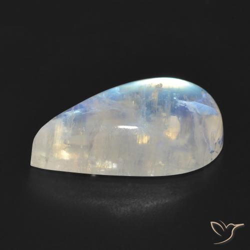 Pedra da Lua Arco-Íris Branco azulado Natural 13.93ct, Formato de pêra, Translúcido