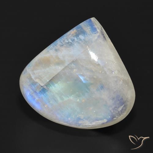 Pedra da Lua Arco-Íris Branco azulado Natural 26.26ct, Formato de pêra, Translúcido