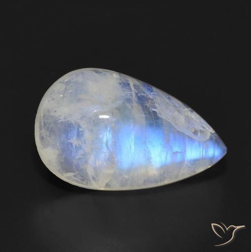 7.70ct Natural Branco azulado Pedra da Lua Arco-Íris, Formato de pêra, Translúcido