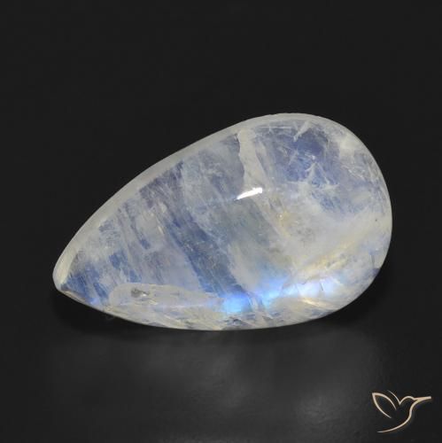 Pedra da Lua Arco-Íris Branco azulado Natural 7.70ct, Formato de pêra, Translúcido
