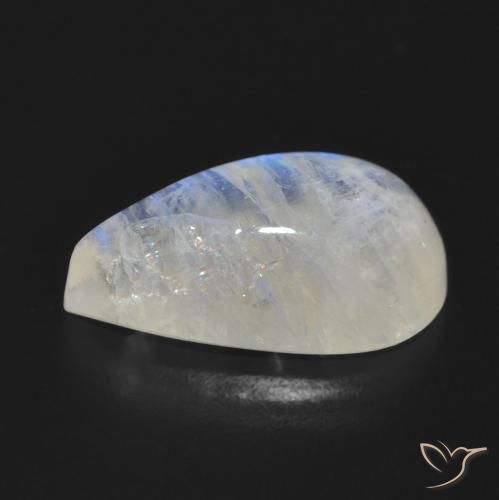 Pedra da Lua Arco-Íris Branco azulado Natural 7.70ct, Formato de pêra, Translúcido