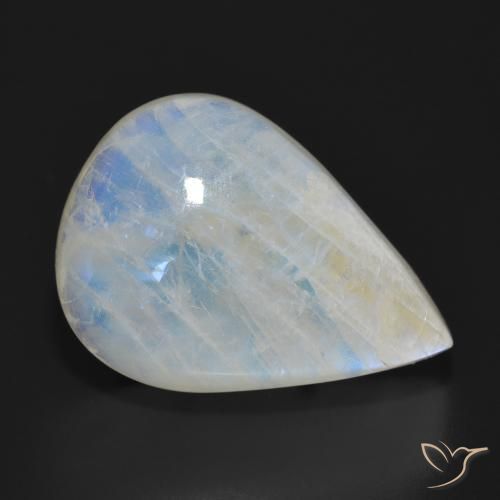 Pedra da Lua Arco-Íris Branco azulado Natural 26.32ct, Formato de pêra, Translúcido