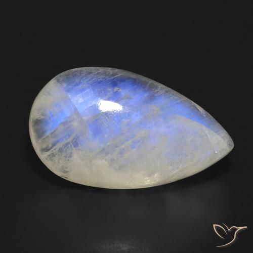 21.02ct Natural Branco azulado Pedra da Lua Arco-Íris, Formato de pêra, Translúcido