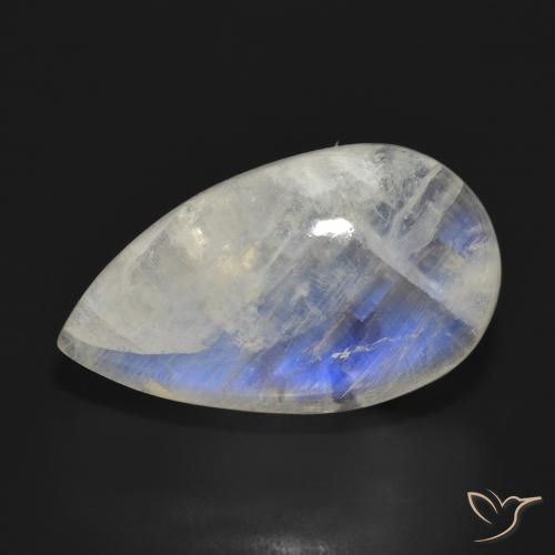 Pedra da Lua Arco-Íris Branco azulado Natural 21.02ct, Formato de pêra, Translúcido