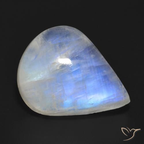Pedra da Lua Arco-Íris Branco azulado Natural 15.29ct, Formato de pêra, Translúcido