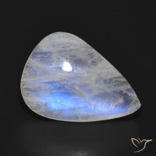 Pedra da Lua Arco-Íris Branco azulado Natural 10.21ct, Formato de pêra, Translúcido