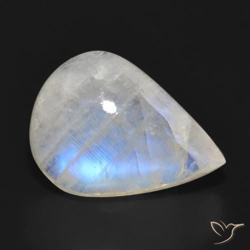 Pedra da Lua Arco-Íris Branco azulado Natural 12.69ct, Formato de pêra, Translúcido
