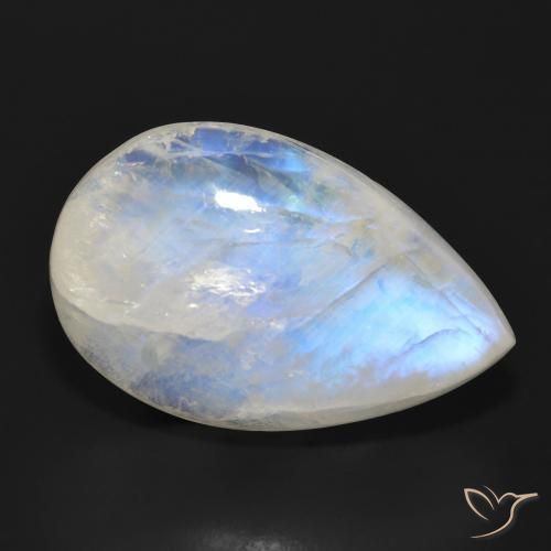 28.68ct Natural Branco azulado Pedra da Lua Arco-Íris, Formato de pêra, Translúcido