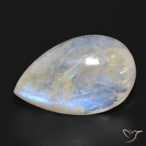 Pedra da Lua Arco-Íris Branco azulado Natural 28.68ct, Formato de pêra, Translúcido