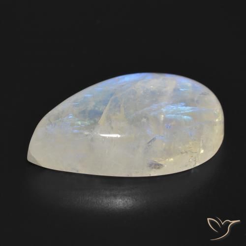 Pedra da Lua Arco-Íris Branco azulado Natural 28.68ct, Formato de pêra, Translúcido