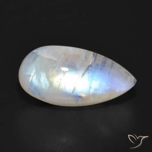 Pedra da Lua Arco-Íris Branco azulado Natural 12.48ct, Formato de pêra, Translúcido