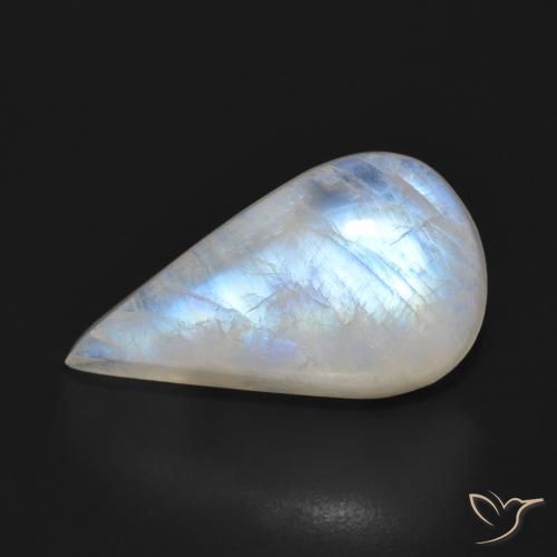12.76ct Natural Branco azulado Pedra da Lua Arco-Íris, Formato de pêra, Translúcido