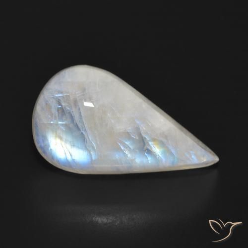 Pedra da Lua Arco-Íris Branco azulado Natural 12.76ct, Formato de pêra, Translúcido