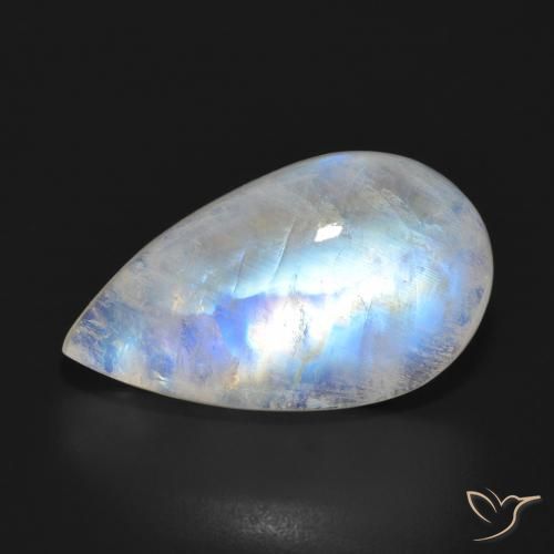 14.91ct Natural Branco azulado Pedra da Lua Arco-Íris, Formato de pêra, Translúcido