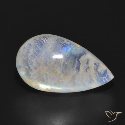 Pedra da Lua Arco-Íris Branco azulado Natural 14.91ct, Formato de pêra, Translúcido