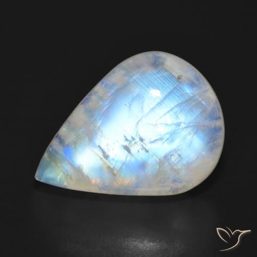 18.57ct Natural Branco azulado Pedra da Lua Arco-Íris, Formato de pêra, Translúcido
