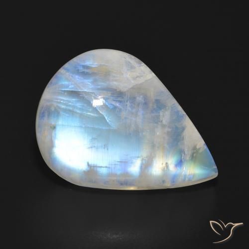 Pedra da Lua Arco-Íris Branco azulado Natural 18.57ct, Formato de pêra, Translúcido