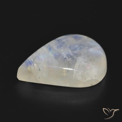 Pedra da Lua Arco-Íris Branco azulado Natural 18.57ct, Formato de pêra, Translúcido