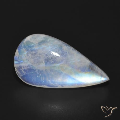11.31ct Natural Branco azulado Pedra da Lua Arco-Íris, Formato de pêra, Translúcido