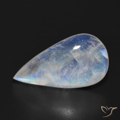 Pedra da Lua Arco-Íris Branco azulado Natural 11.31ct, Formato de pêra, Translúcido