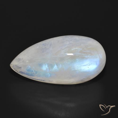 25.85ct Natural Branco azulado Pedra da Lua Arco-Íris, Formato de pêra, Translúcido