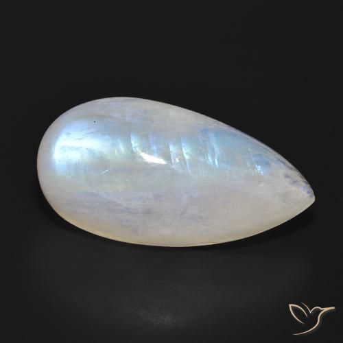 Pedra da Lua Arco-Íris Branco azulado Natural 25.85ct, Formato de pêra, Translúcido