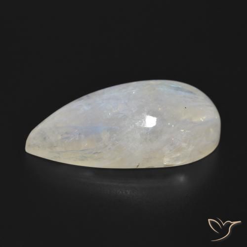 Pedra da Lua Arco-Íris Branco azulado Natural 25.85ct, Formato de pêra, Translúcido