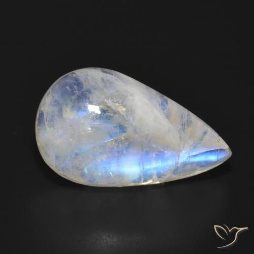 Pedra da Lua Arco-Íris Branco azulado Natural 17.93ct, Formato de pêra, Translúcido