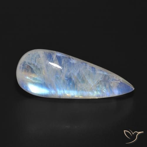 Pedra da Lua Arco-Íris Branco azulado Natural 18.31ct, Formato de pêra, Translúcido