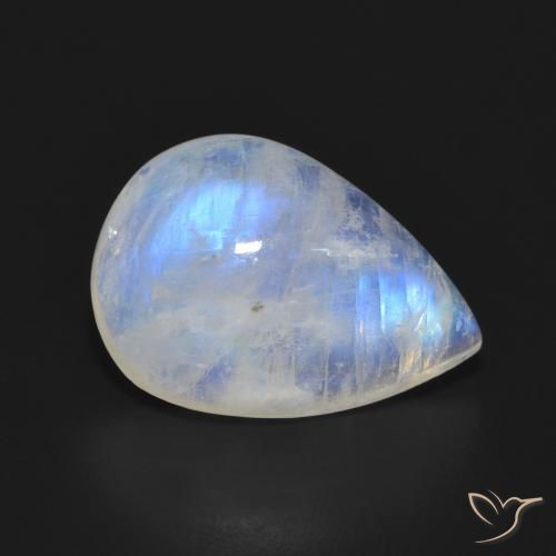 9.55ct Natural Branco azulado Pedra da Lua Arco-Íris, Formato de pêra, Translúcido
