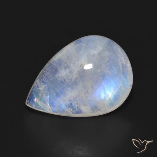 Pedra da Lua Arco-Íris Branco azulado Natural 9.55ct, Formato de pêra, Translúcido