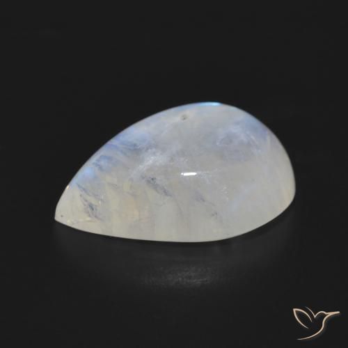 Pedra da Lua Arco-Íris Branco azulado Natural 9.55ct, Formato de pêra, Translúcido