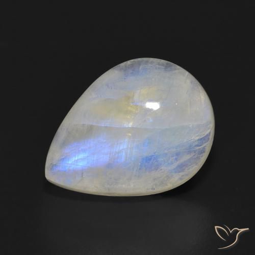 Pedra da Lua Arco-Íris Branco azulado Natural 10.73ct, Formato de pêra, Translúcido