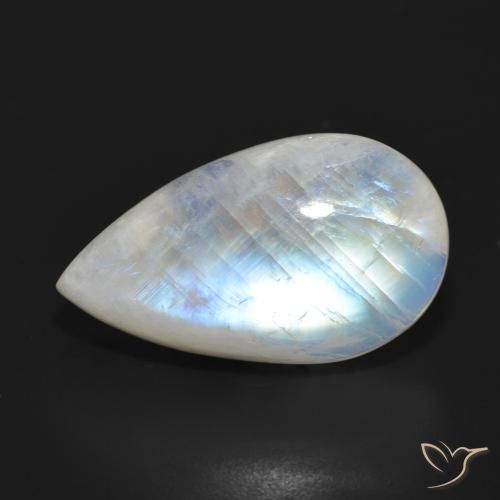 21.04ct Natural Branco azulado Pedra da Lua Arco-Íris, Formato de pêra, Translúcido