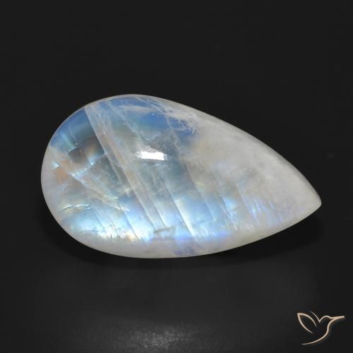 Pedra da Lua Arco-Íris Branco azulado Natural 21.04ct, Formato de pêra, Translúcido