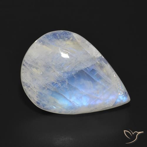 Pedra da Lua Arco-Íris Branco azulado Natural 18.06ct, Formato de pêra, Translúcido