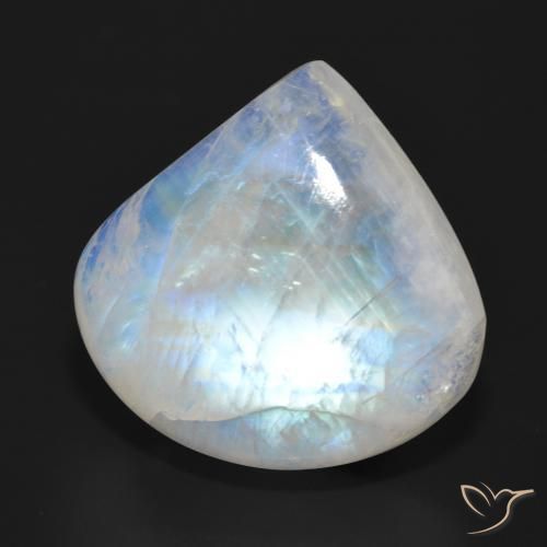 Pedra da Lua Arco-Íris Branco azulado Natural 30.80ct, Formato de pêra, Translúcido