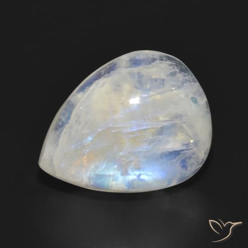 Pedra da Lua Arco-Íris Branco azulado Natural 13.18ct, Formato de pêra, Translúcido