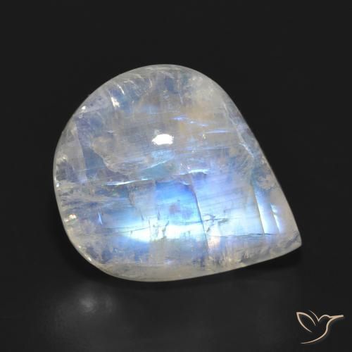 11.15ct Natural Branco azulado Pedra da Lua Arco-Íris, Formato de pêra, Translúcido