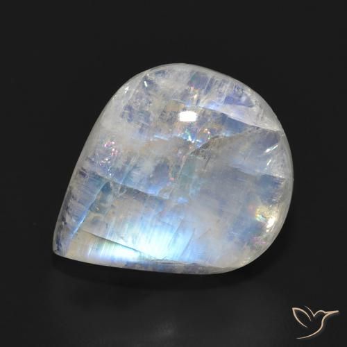 Pedra da Lua Arco-Íris Branco azulado Natural 11.15ct, Formato de pêra, Translúcido