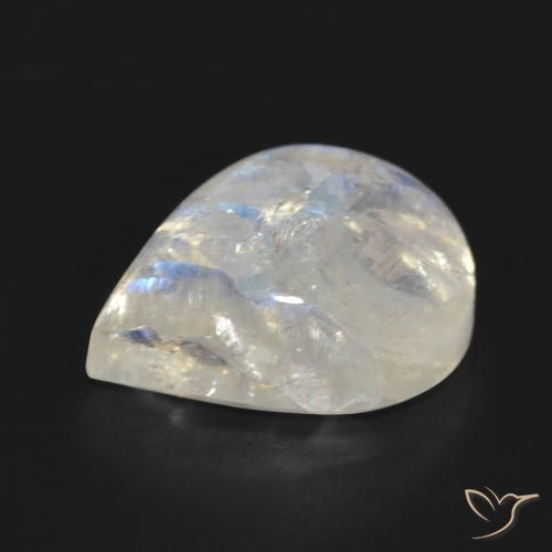 Pedra da Lua Arco-Íris Branco azulado Natural 11.15ct, Formato de pêra, Translúcido